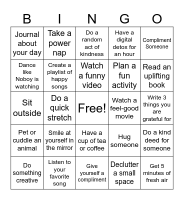 Mood Boost Bingo Card