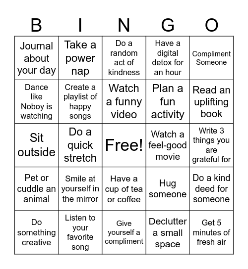 Mood Boost Bingo Card