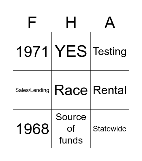 Fair Housing Bingo! Bingo Card