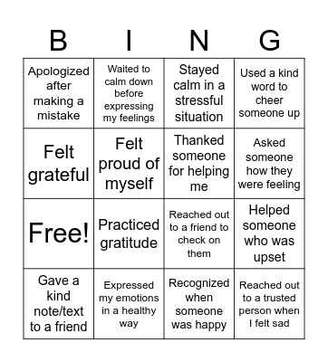 Emotional Intelligence Bingo Card