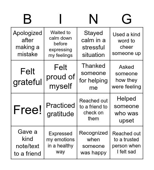 Emotional Intelligence Bingo Card