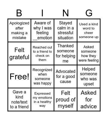 Emotional Intelligence Bingo Card