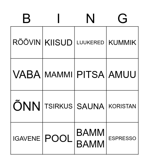 BINGO Card
