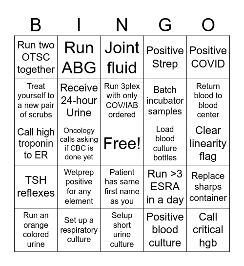 Lab Week Bingo - Lab Techs Bingo Card