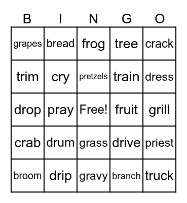 R Blends Bingo Card