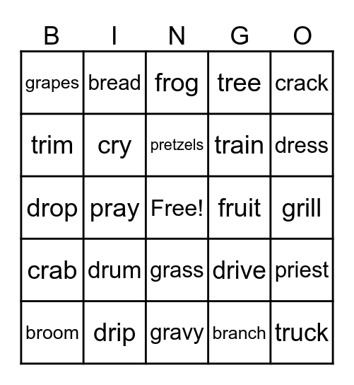 R Blends Bingo Card