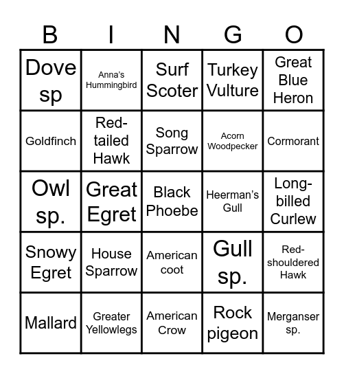 Birding Bingo! Bingo Card