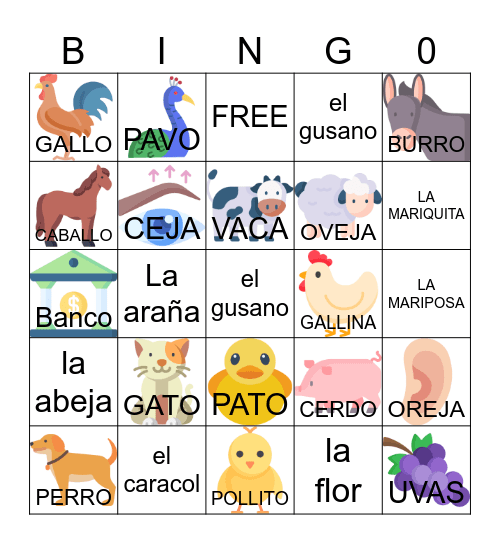 ANIMALES DE LA GRANJA Bingo Card
