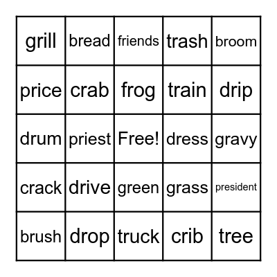 R Blends Bingo Card