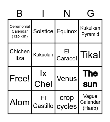 Mayan Loteria Bingo Card