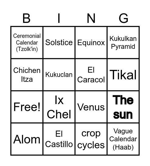 Mayan Loteria Bingo Card