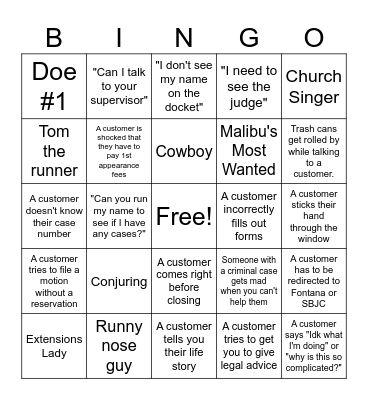 Civil Window Bingo Card