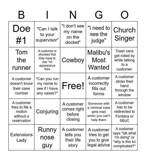 Civil Window Bingo Card