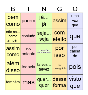 Conjunções Coordenativas Bingo Card