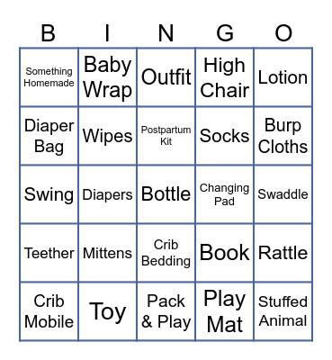 Baby Shower Gift Bingo Card