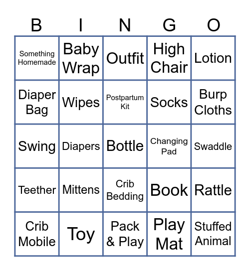 Baby Shower Gift Bingo Card
