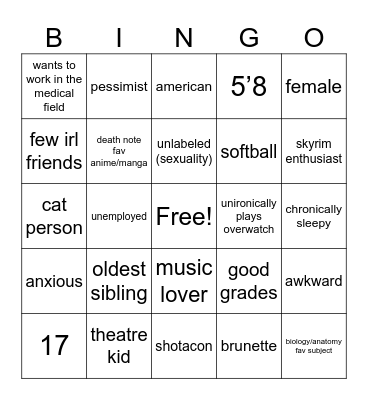 bianca Bingo Card