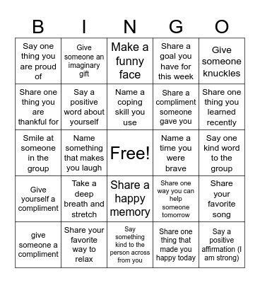 Kindness Bingo Card