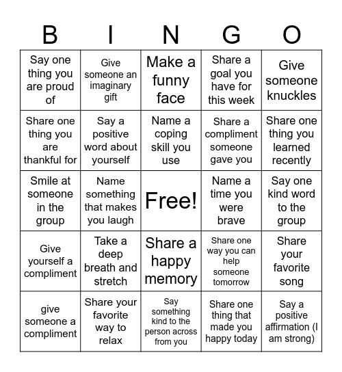 Kindness Bingo Card