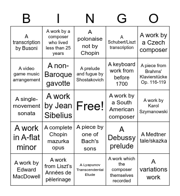 Solo Piano Pieces You Have Learned 2: Electric Boogaloo Bingo Card