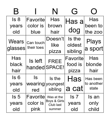 People Bingo for Cadets Bingo Card