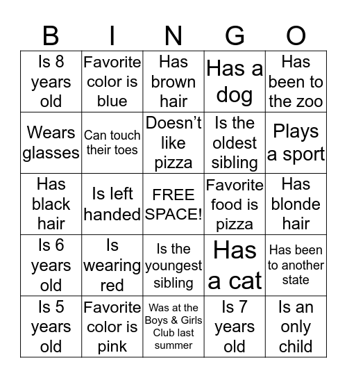 People Bingo for Cadets Bingo Card
