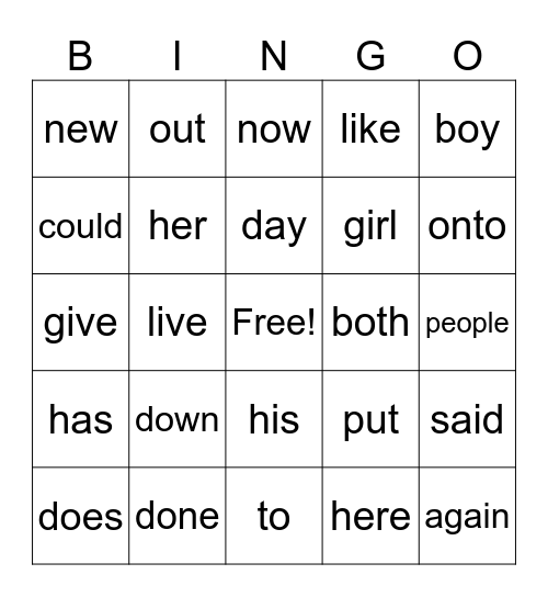 Red Words Bingo Card
