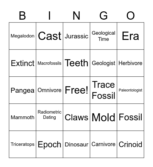 Dinosaur Bingo Card