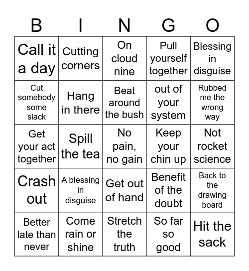 Idiom Bingo Card