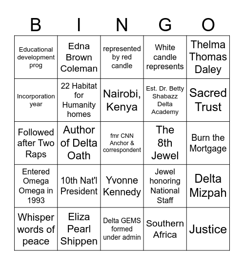 DST Bingo Card