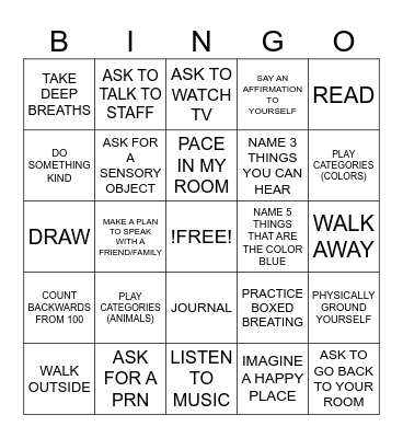 COPING SKILLS Bingo Card