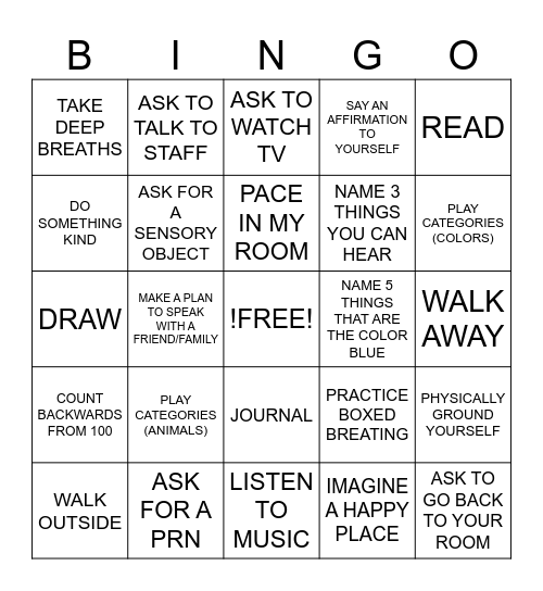 COPING SKILLS Bingo Card