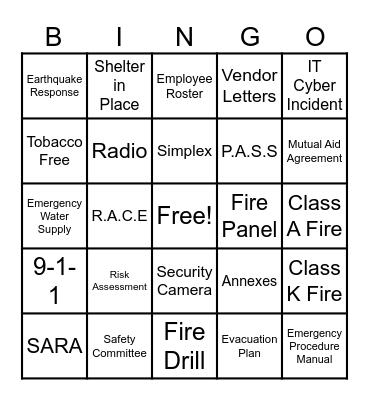 Be Prepared Bingo Card