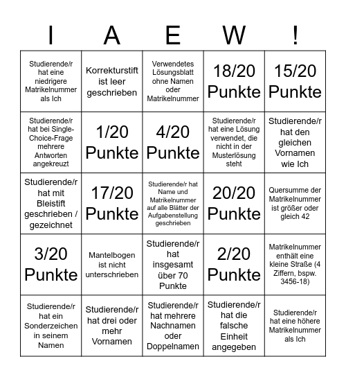 ÜEW Klausurkorrektur Bingo Card