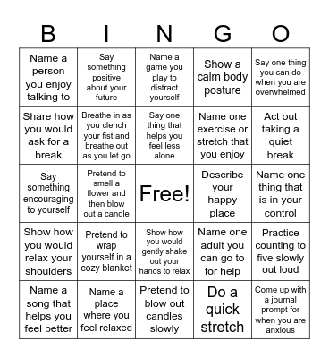 Coping Skills Bingo Card