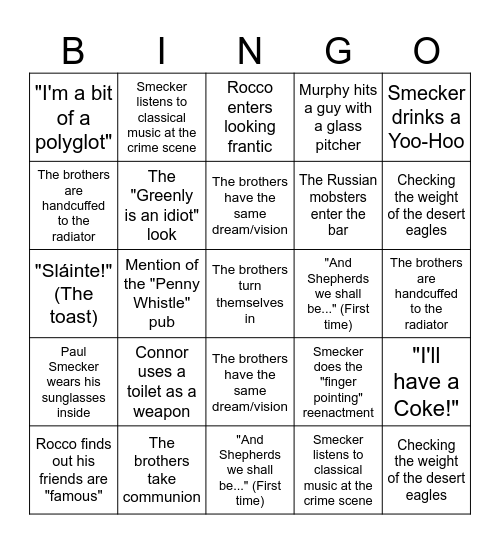 Boondock Bingo Card