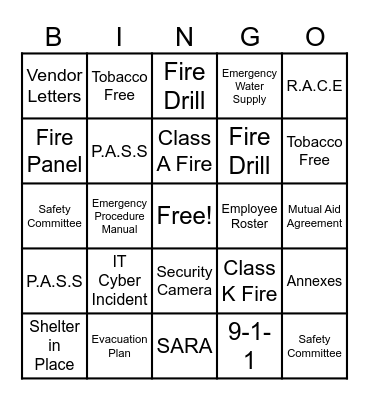 Be Prepared Bingo Card