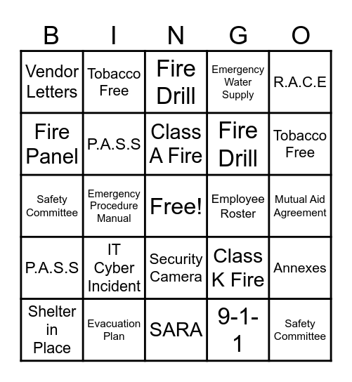 Be Prepared Bingo Card