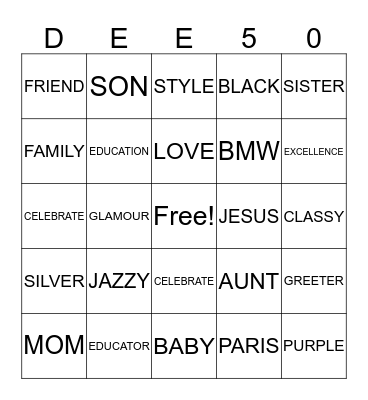 DEE DEE HAWKINS BINGO Card