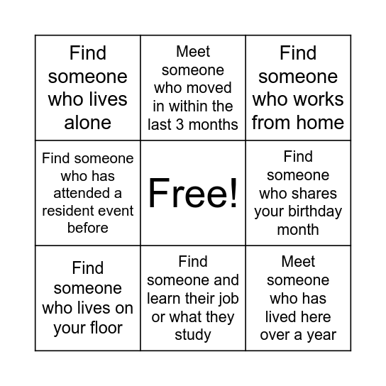 Social Bingo Challenge Bingo Card