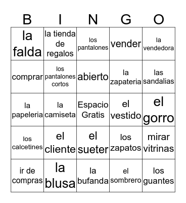 El Centro Comericial Bingo Card