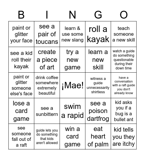 Pacuare Bingo Card