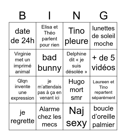 BINGO DE LA TENTATION Bingo Card