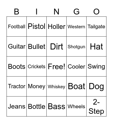 Country Music Bingo Card