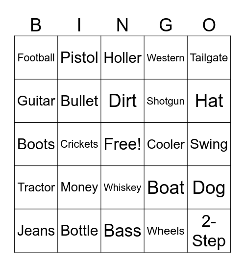 Country Music Bingo Card