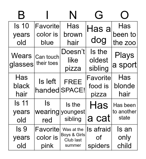 People Bingo for Juniors Bingo Card