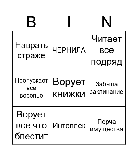 Иллитриада Бинго Bingo Card