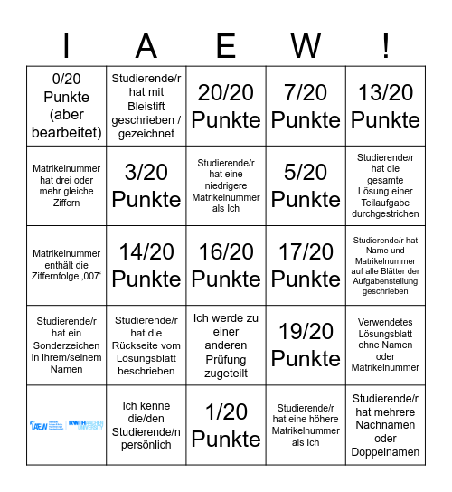 ÜEW Klausurkorrektur Bingo Card