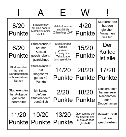 ÜEW Klausurkorrektur Bingo Card