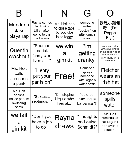 Latin Bingo (you made this not me) Bingo Card